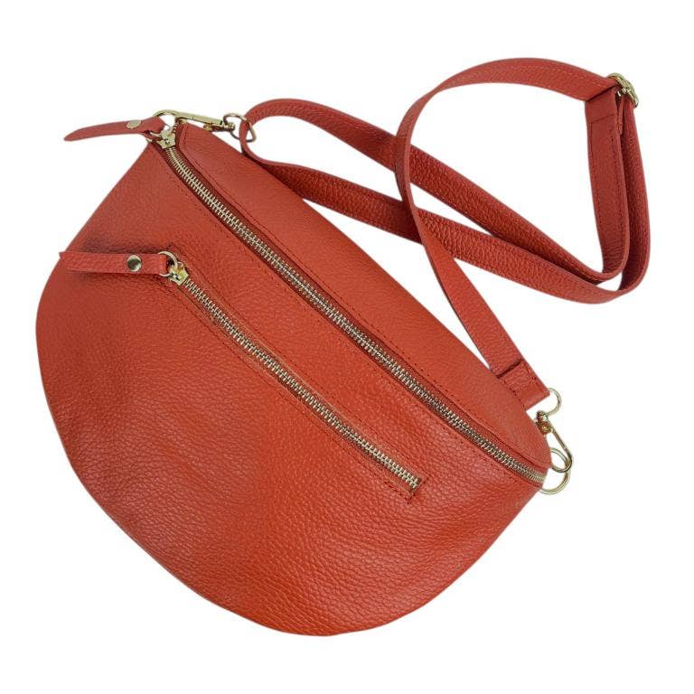 Large Italian Leather Waist/Crossbody Bag with Front Pocket