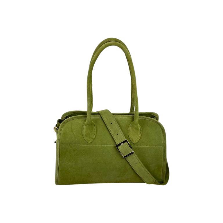 Italian Suede Leather Shoulder Bag with Long Handles