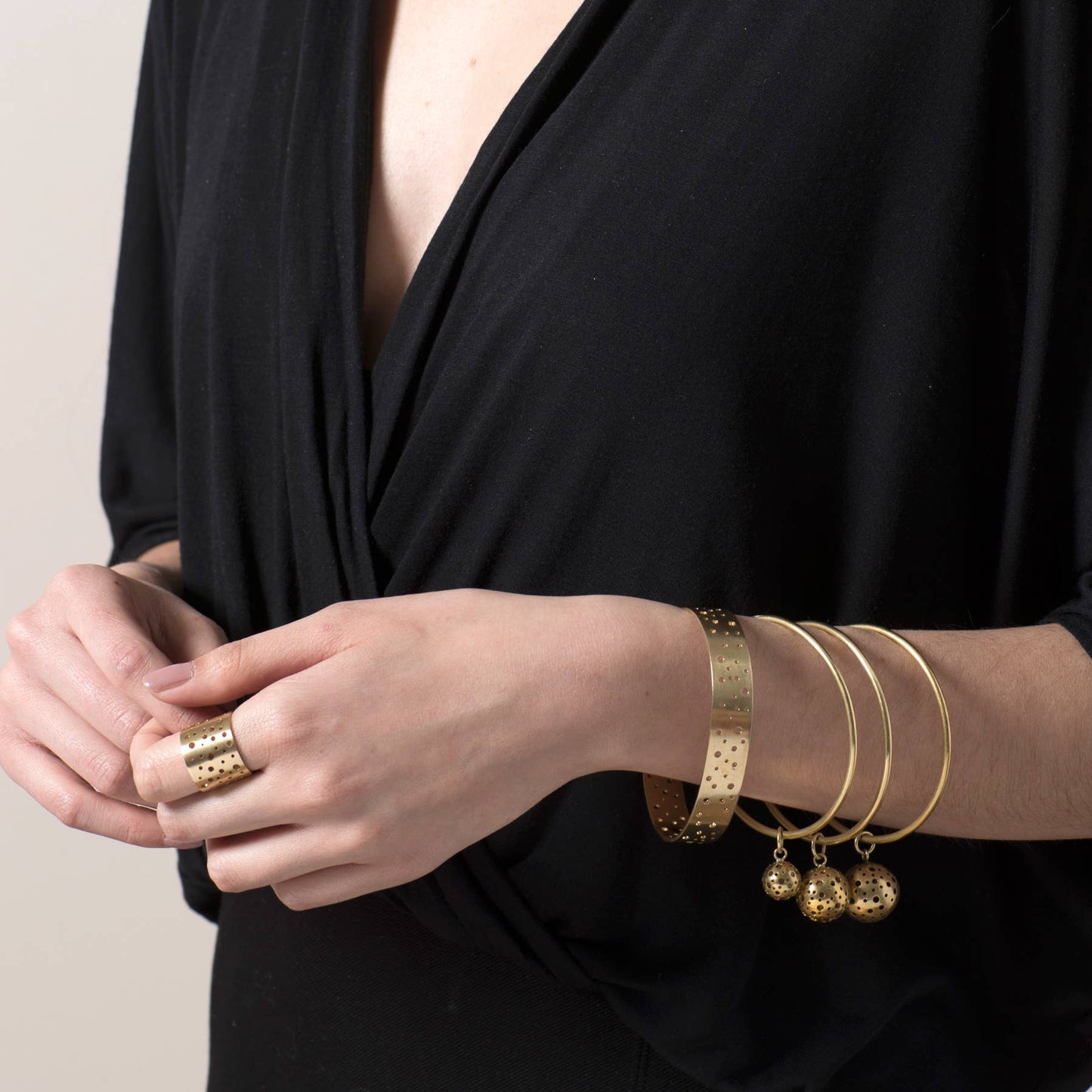 Moon Adjustable Cuff Ring | Brass