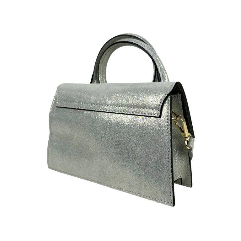 Women's Shiny Leather Shoulder Bag with Long Moldable Handle