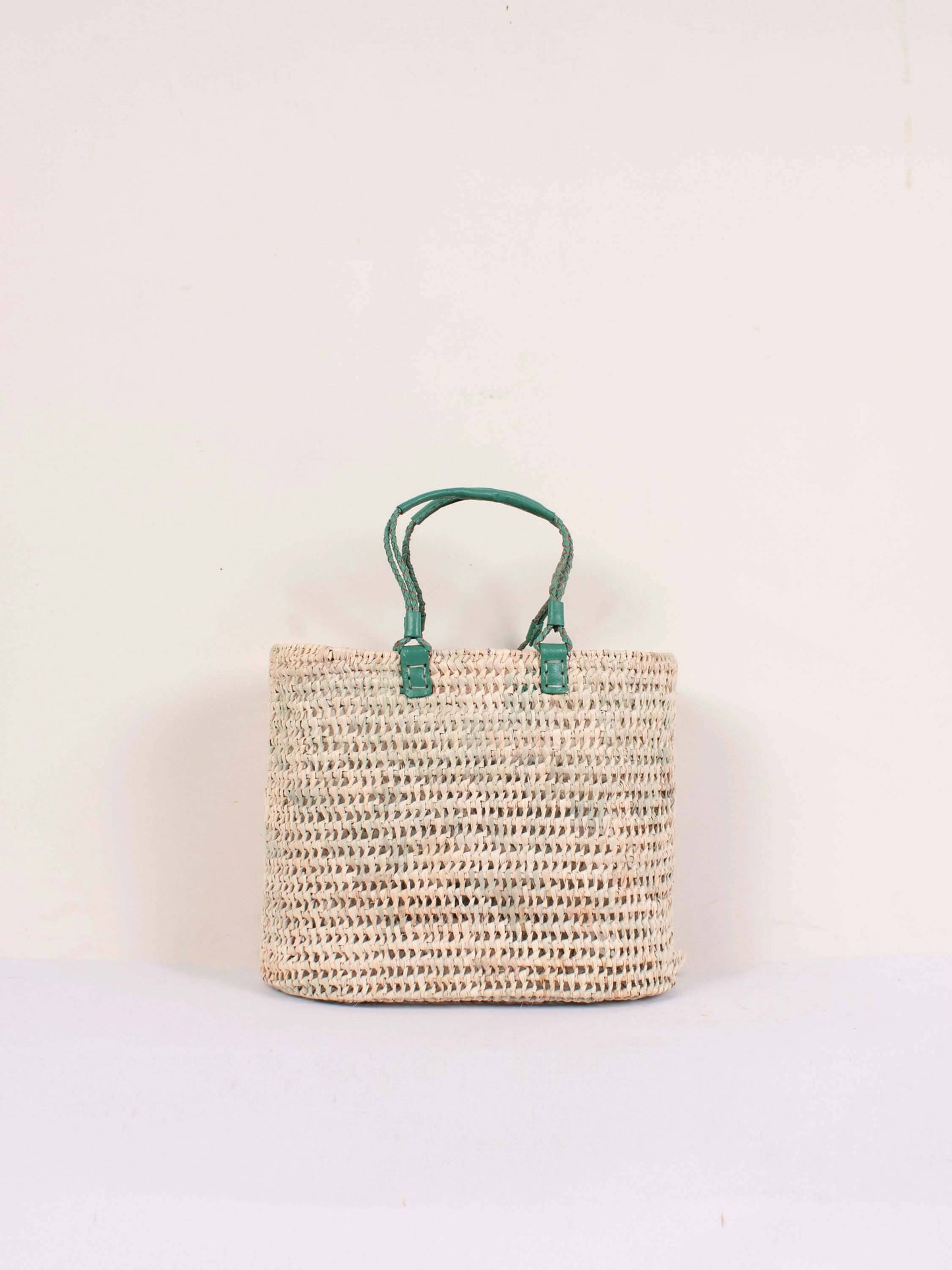 Pleated Leather Handle Basket - Sage