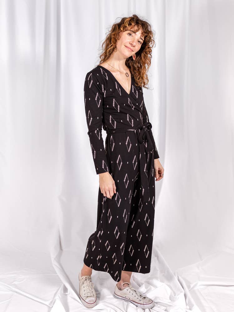 Rita Long Sleeve Jumpsuit Diamond Vine Black