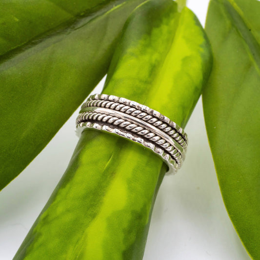 Sterling Silver Braided Spinner Ring with 3 Silver Bands - BR3