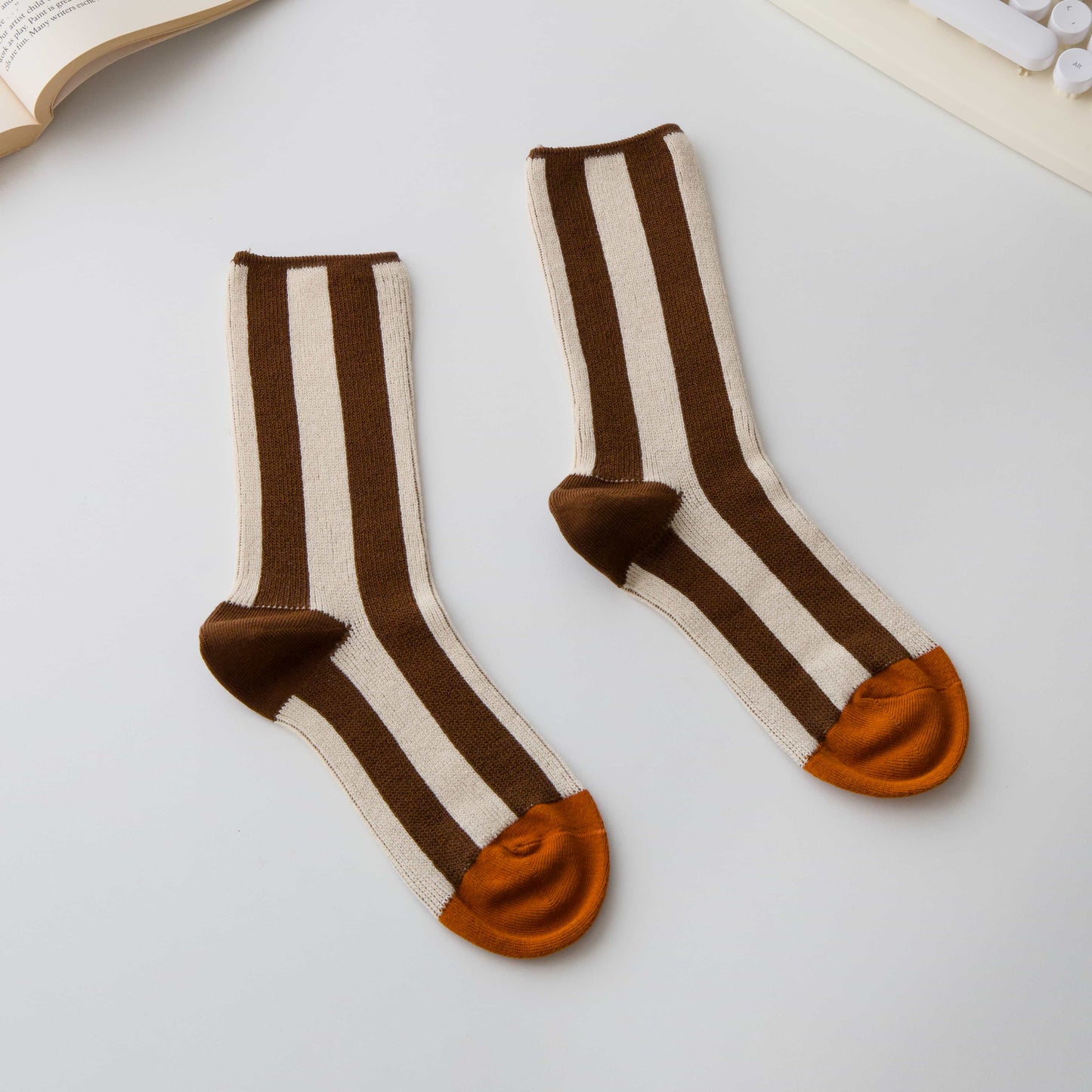 Cotton Striped Crew Socks – Contrast Toe
