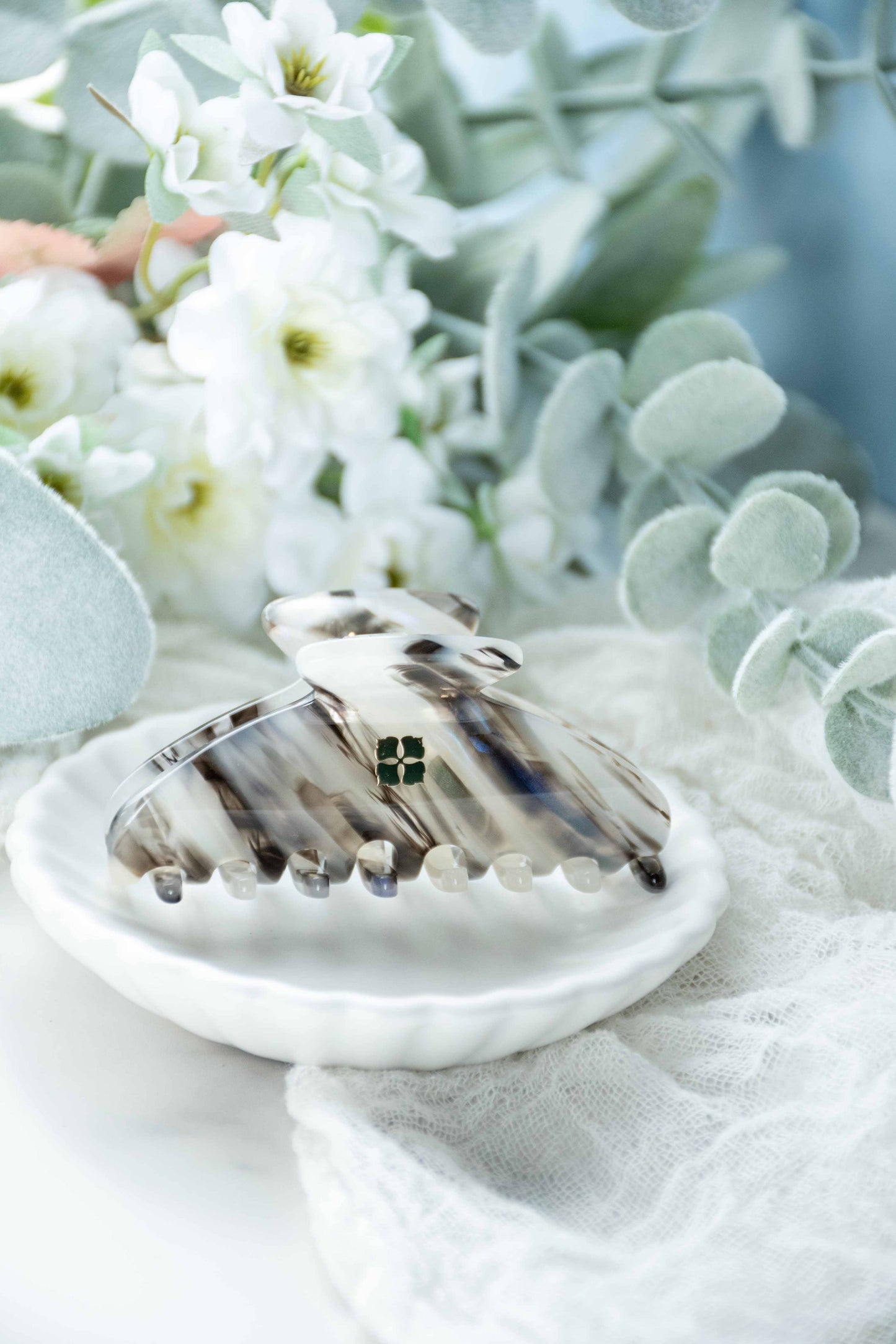 Glamour Grip Mini Claw in Phantom Quartz | Black White Blue Iridescent | Italian Acetate Tortoise Shell Small Hair Clip
