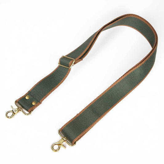 Cotton Striped Cross Body/Shoulder Strap- Olive/Tobacco