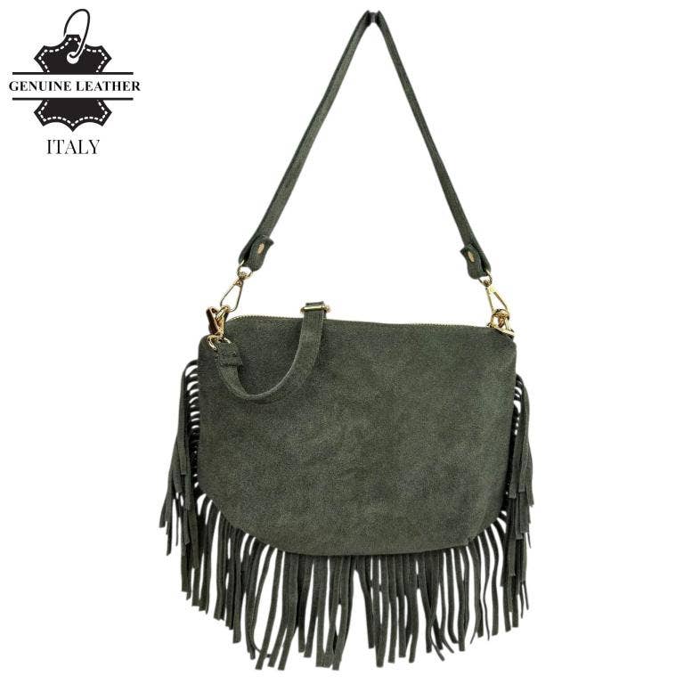 Italian Suede Crossbody Bag with Fringes