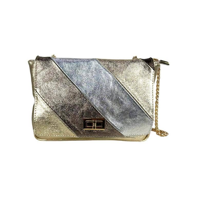 Women's Multicolored Leather Shoulder Bag with Shiny Effect