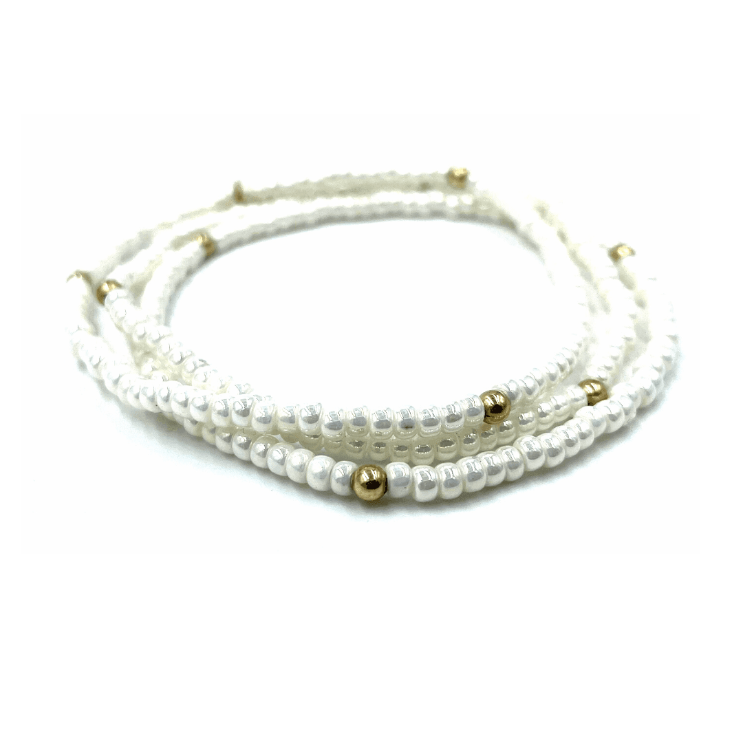 #E - OG Classic Bracelet Stack in Pearl White + Gold Filled