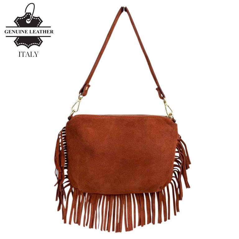 Italian Suede Crossbody Bag with Fringes