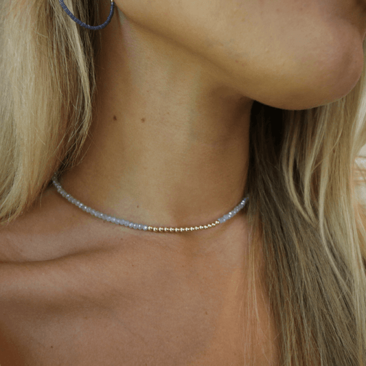 Free Spirit Choker in Pale Blue Shimmer with Gold Filled Beads