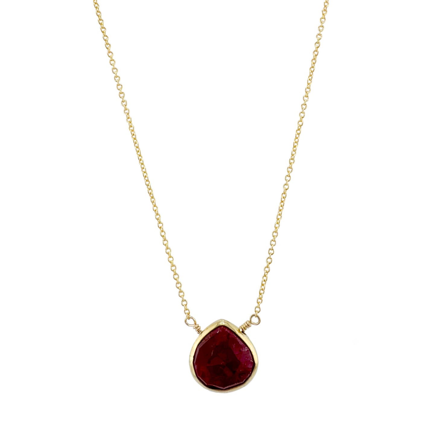 RUBY T- Small Ruby Teardrop Necklace in Silver