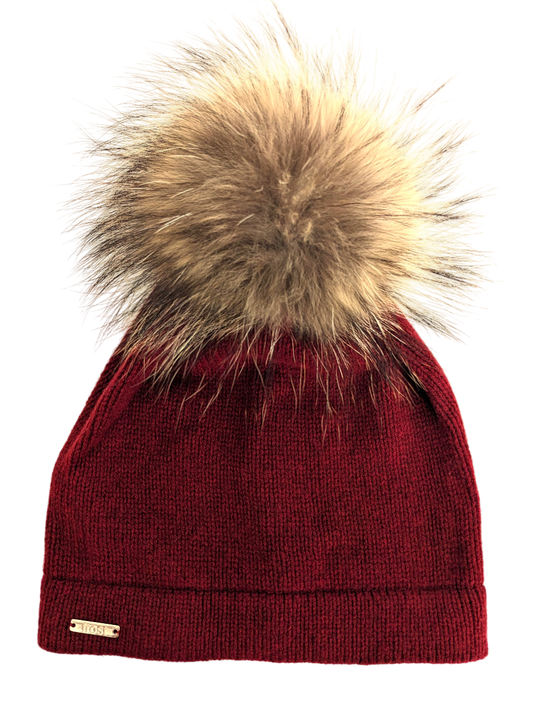 50% Cashmere 50% Merino Knitted Hat, Detachable Fur Pompom