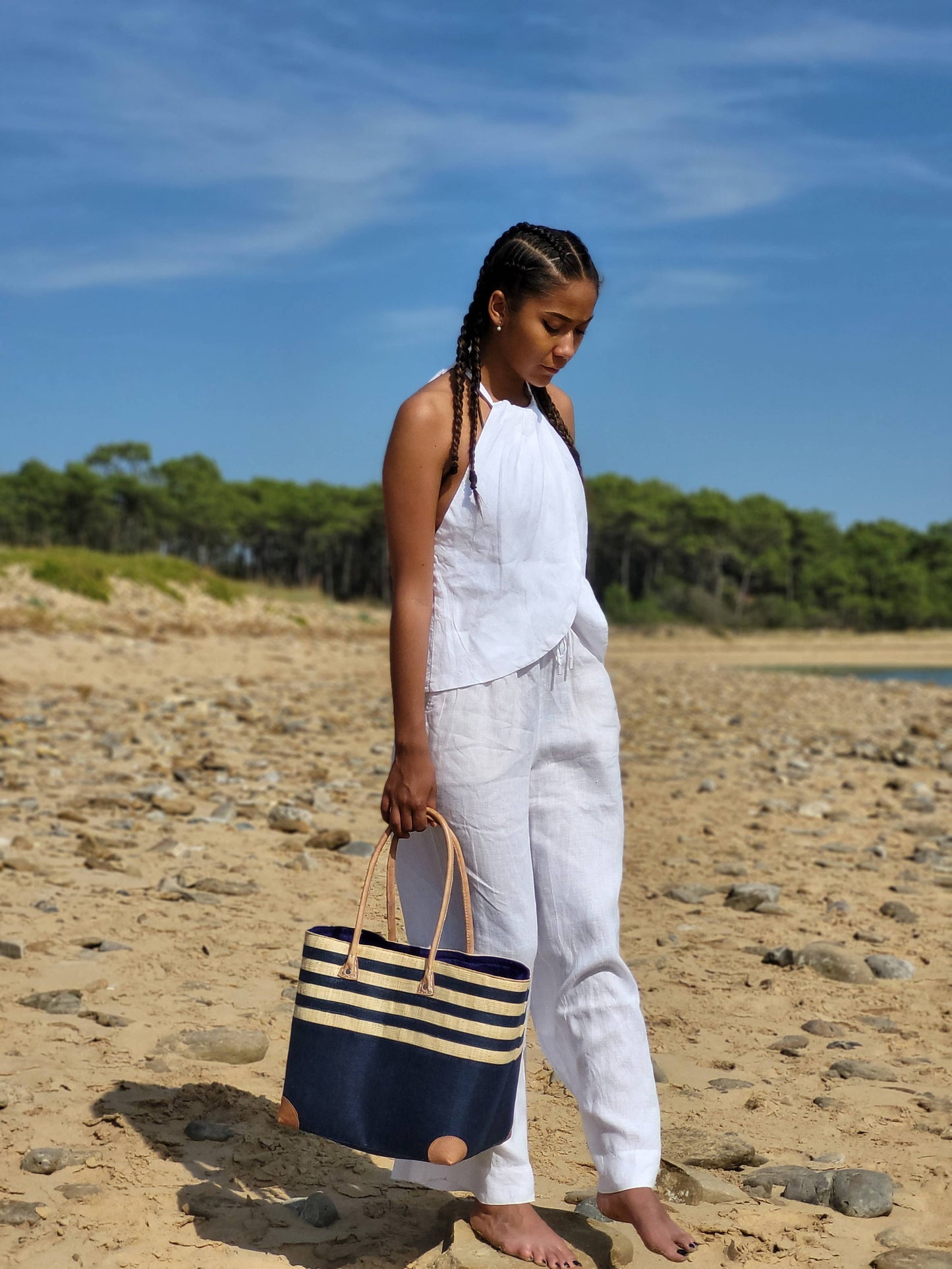 Large beach handbag, straw woven tote bag