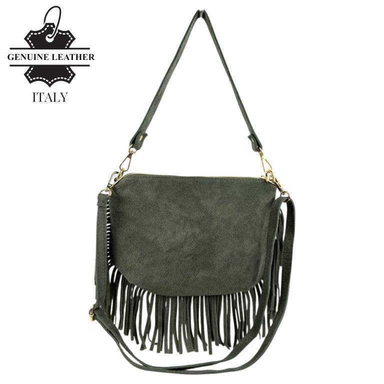 Italian Suede Crossbody Bag with Fringes