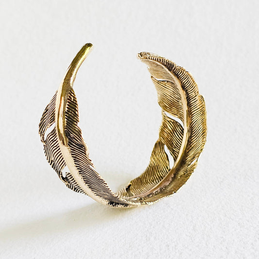 Brass feather bangle cuff bracele high quality handcrafted