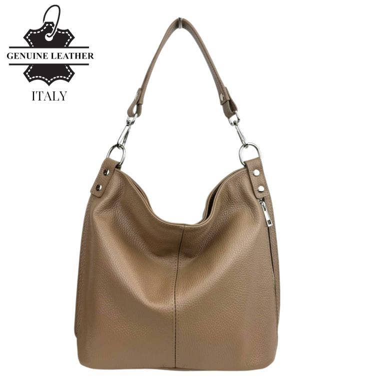 Italian Leather Hobo Bag with Front Pocket B2B 57407