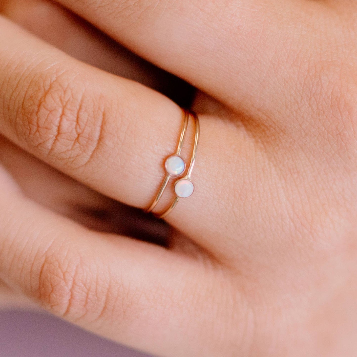 Tiny Australian Opal Gemstone Micro Dot Stacking Ring