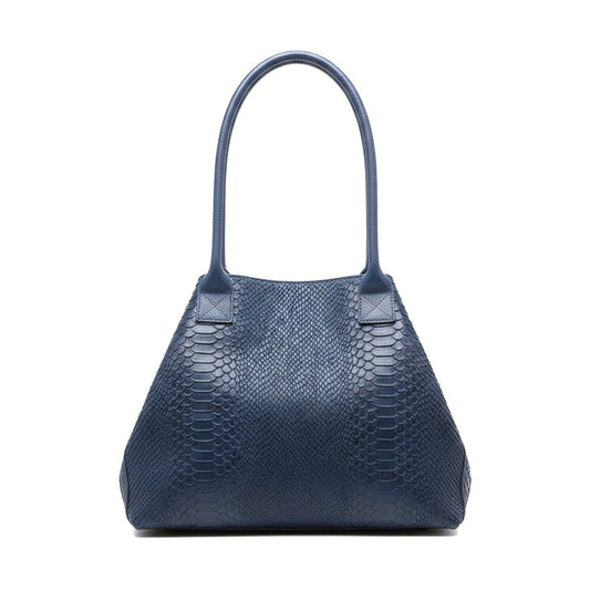 Italian  Navy Python-Embossed Leather Bag