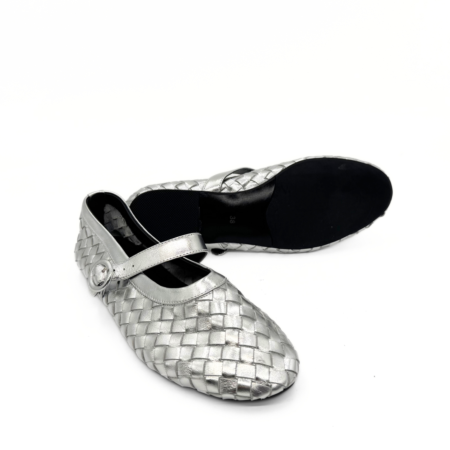 Rena Woven Leather Mary Jane Flat | Silver