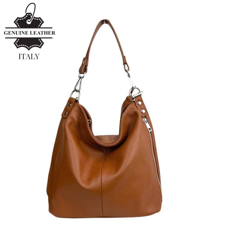 Italian Leather Hobo Bag with Front Pocket B2B 57407