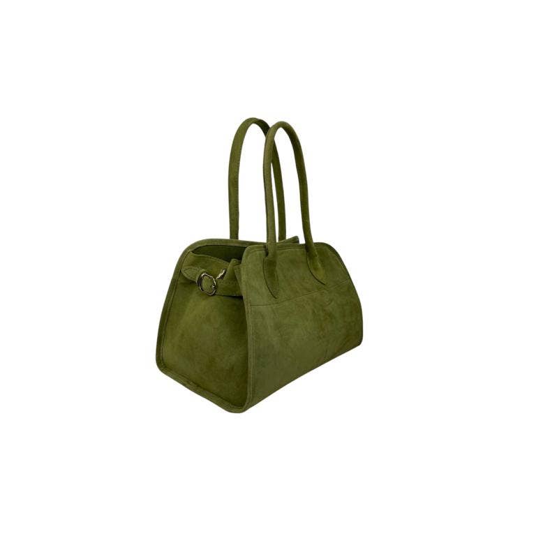 Italian Suede Leather Shoulder Bag with Long Handles