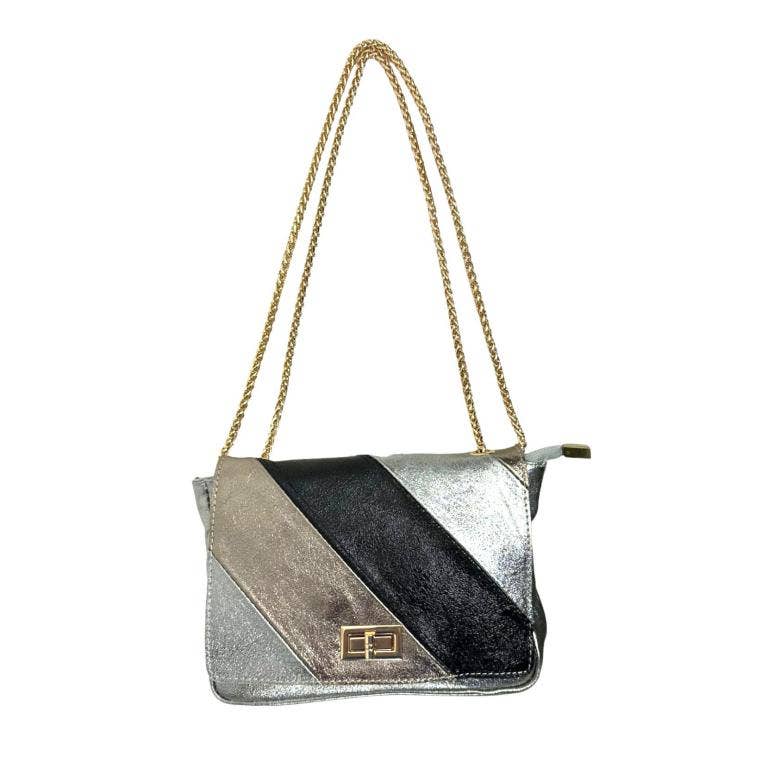 Women's Multicolored Leather Shoulder Bag with Shiny Effect