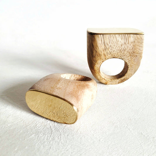 Wood brass chunky ring wooden rings