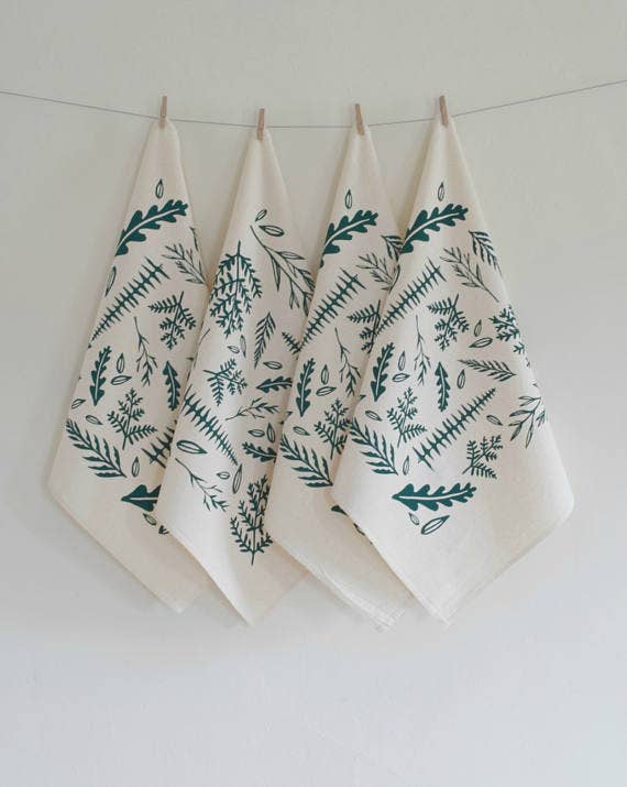 Set of 4 Organic Cotton Woodland Fern Napkins in Green