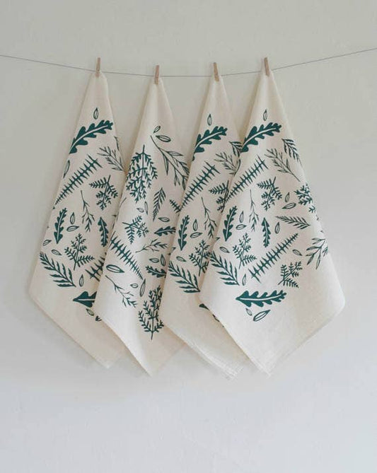 Set of 4 Organic Cotton Woodland Fern Napkins in Green