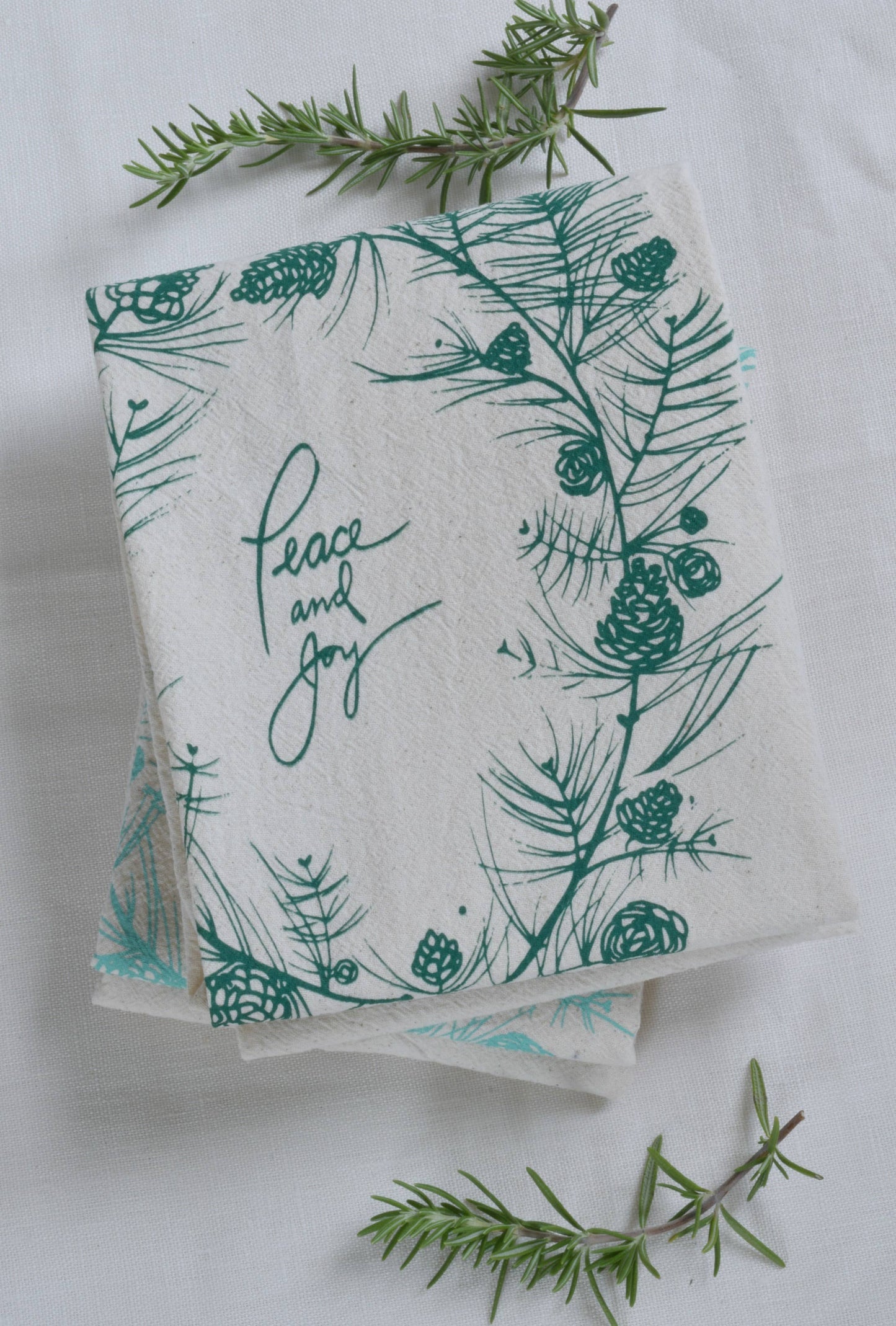 Holiday Tea Towel, Peace and Joy (Green)