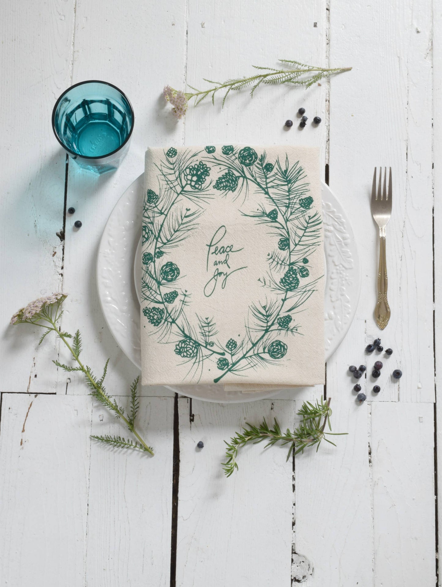 Holiday Tea Towel, Peace and Joy (Green)