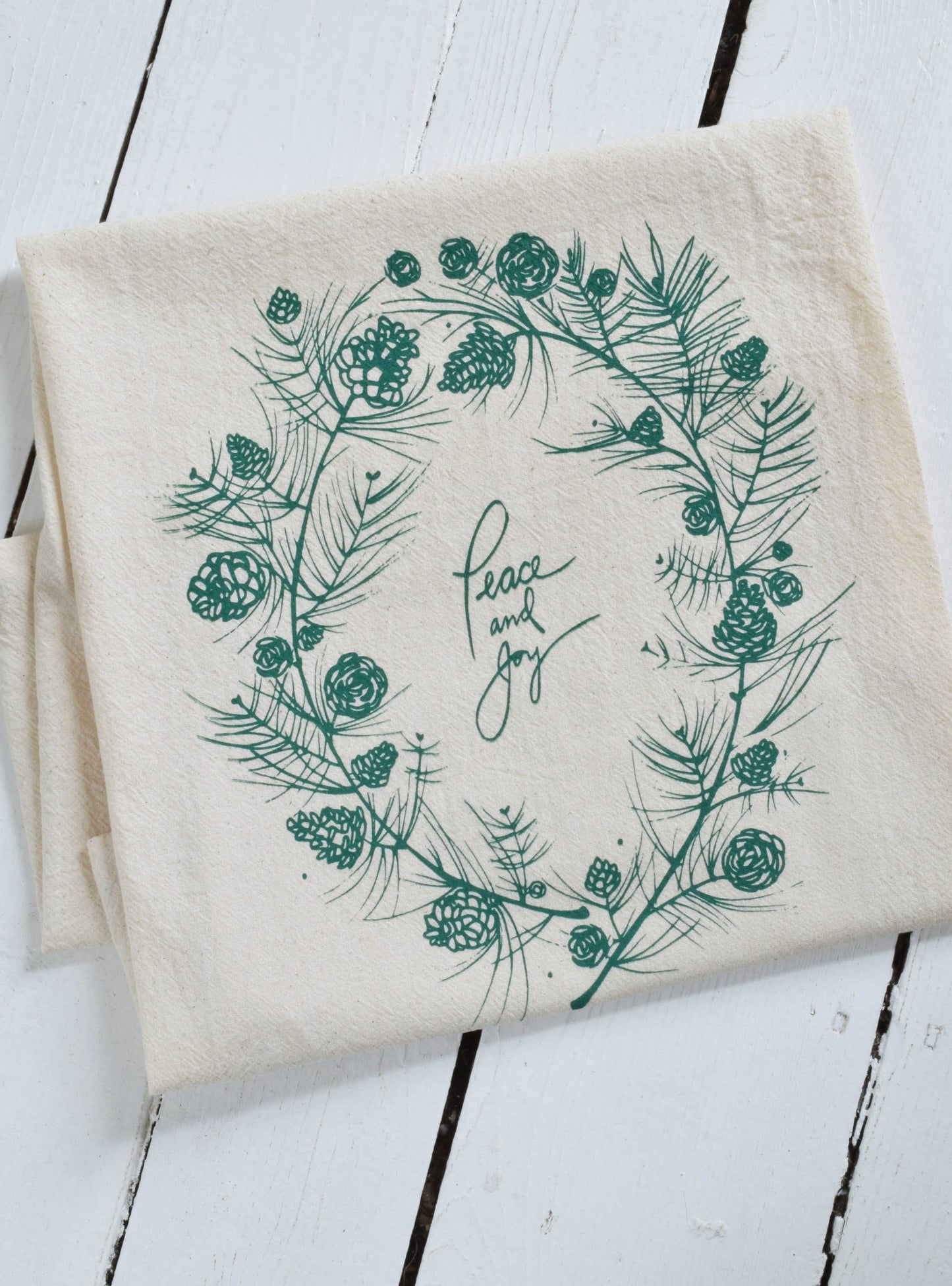 Holiday Tea Towel, Peace and Joy (Green)