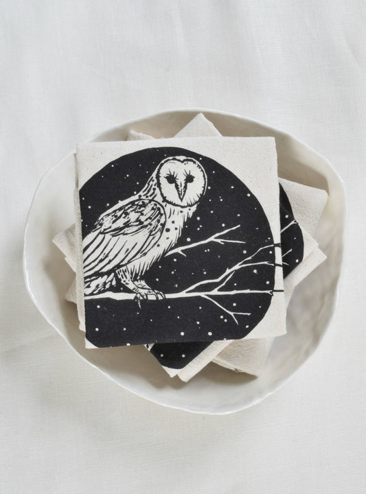 Organic Cotton Napkins - Barn Owl Design in Black - Set of 4