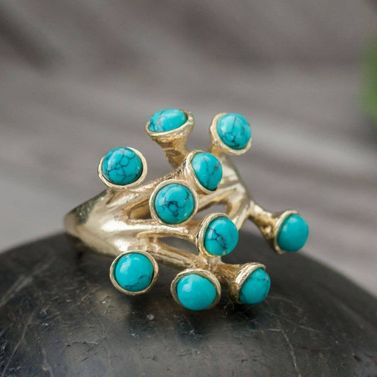 Brass Turquoise Blossom Ring - BZT