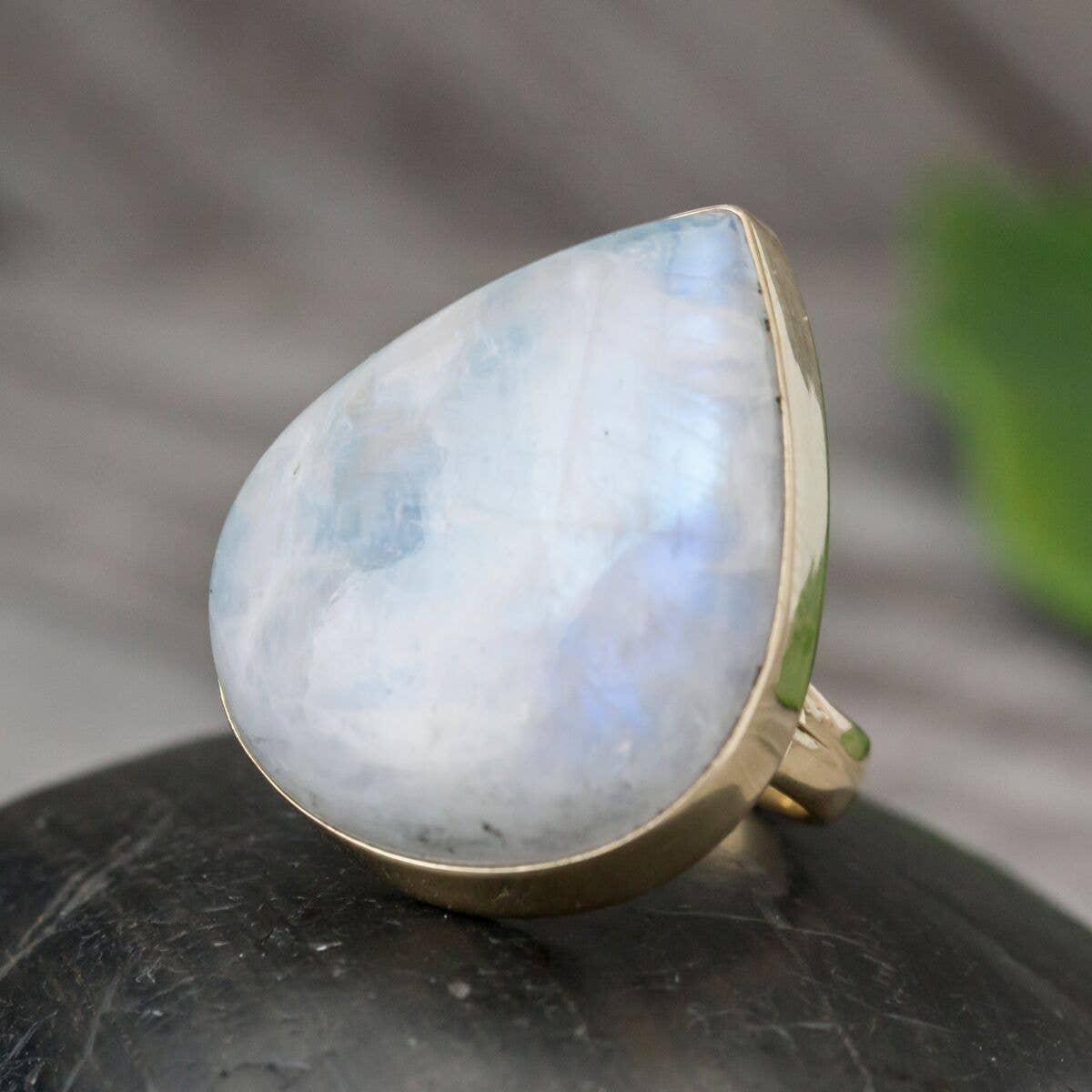 Large Brass Freeform Stone Ring