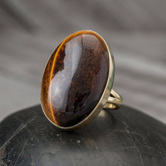 Large Brass Freeform Stone Ring