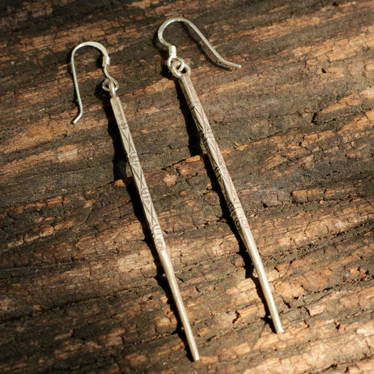 Hill Tribe Sterling Silver Etched Needle Earring