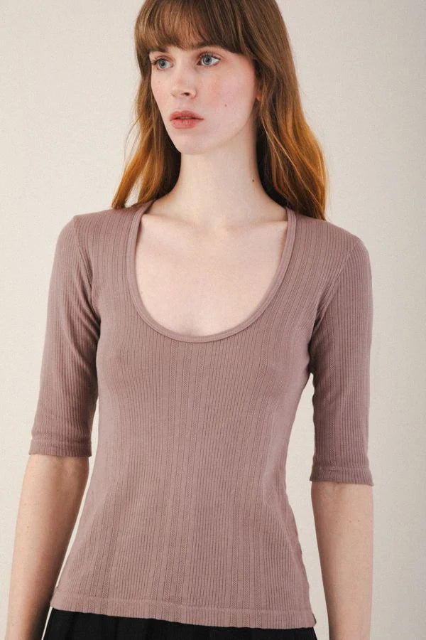 Prairie Underground Pointelle Scoop Top | Mauve Mist