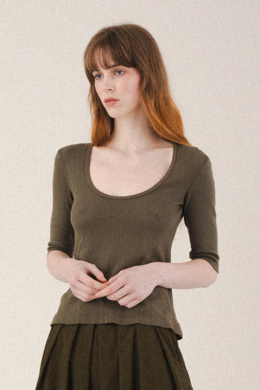 Prairie Underground Pointelle Scoop Top | Olive