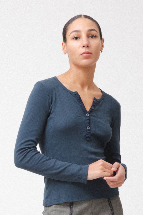 Prairie Underground Pointelle Henley - Deep Teal