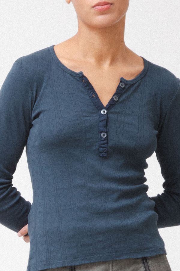Prairie Underground Pointelle Henley - Deep Teal
