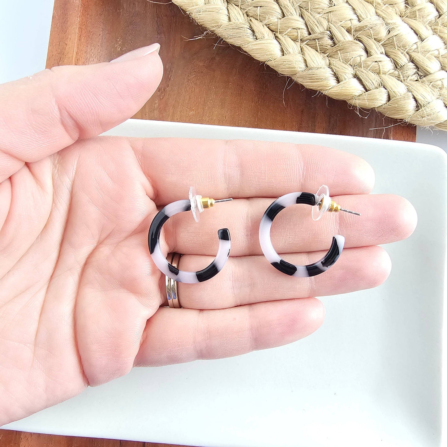 Cam Mini Hoops - Snow Tortoise // Jewelry, Earrings, Fall