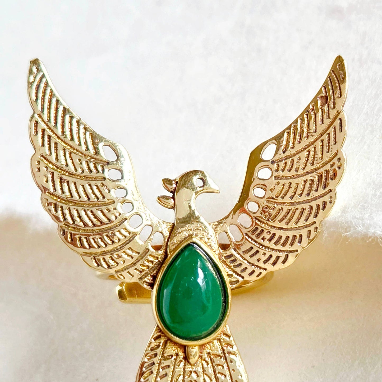 Brass pheonix ring design handmade onyx moonstone green agat