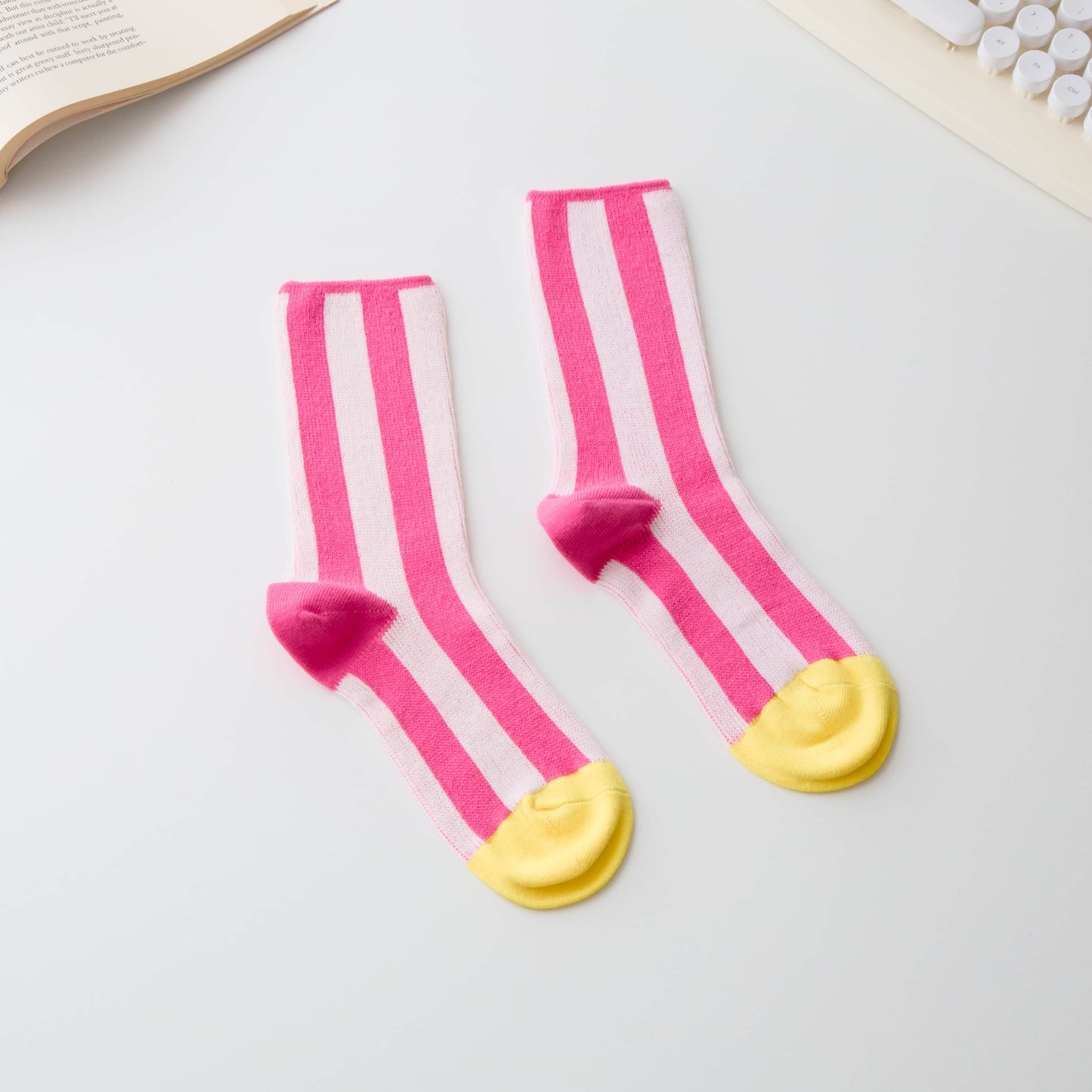 Cotton Striped Crew Socks – Contrast Toe
