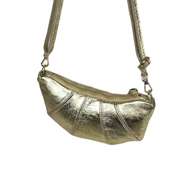 Leather Half Moon Shiny Shoulder Bag