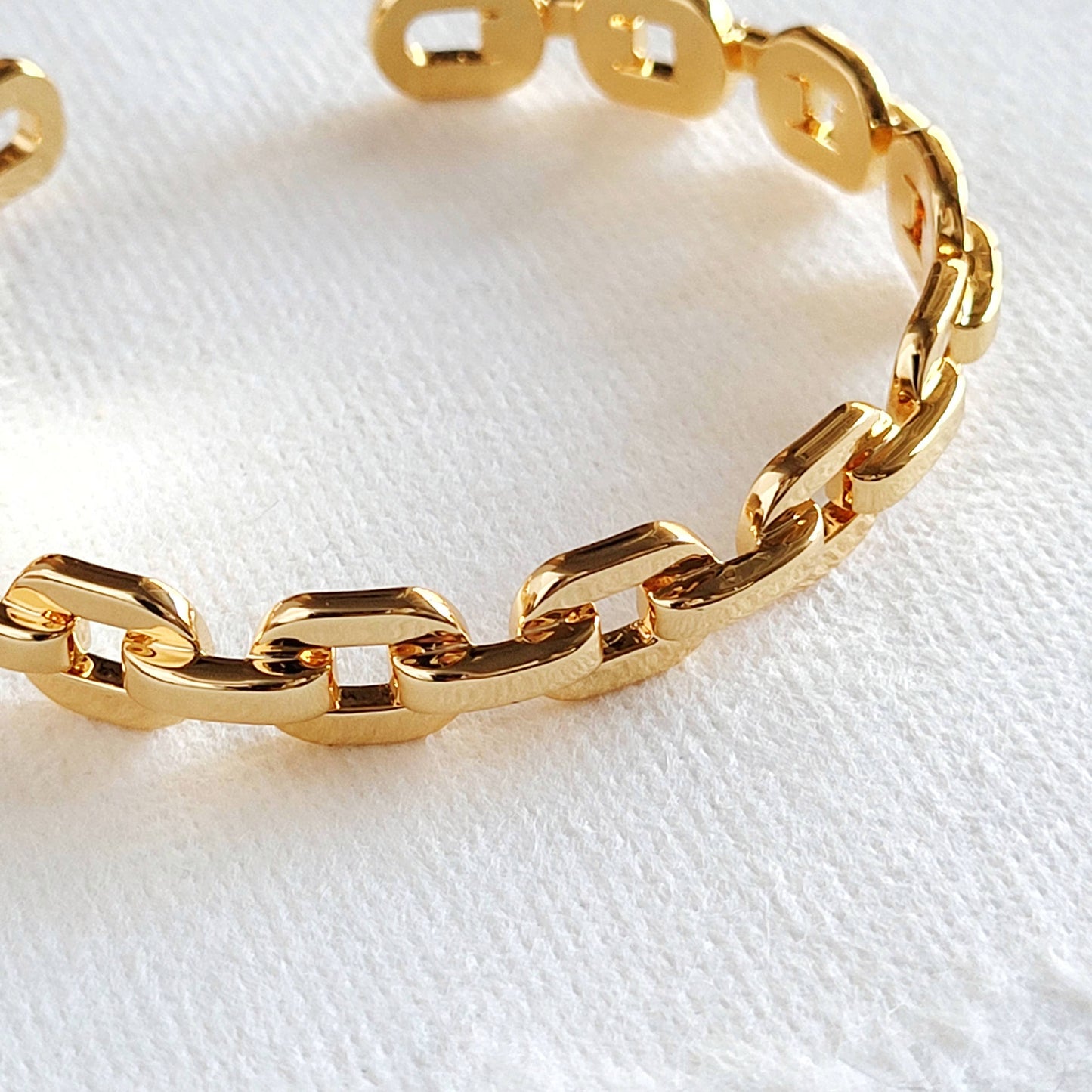 Gold plated 18k links cuff bangle bracelet #BX04