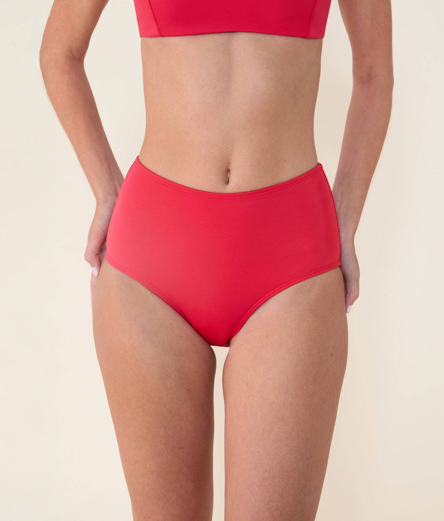 The High Waist Bikini Bottom - Eco Nylon - Cherry Red