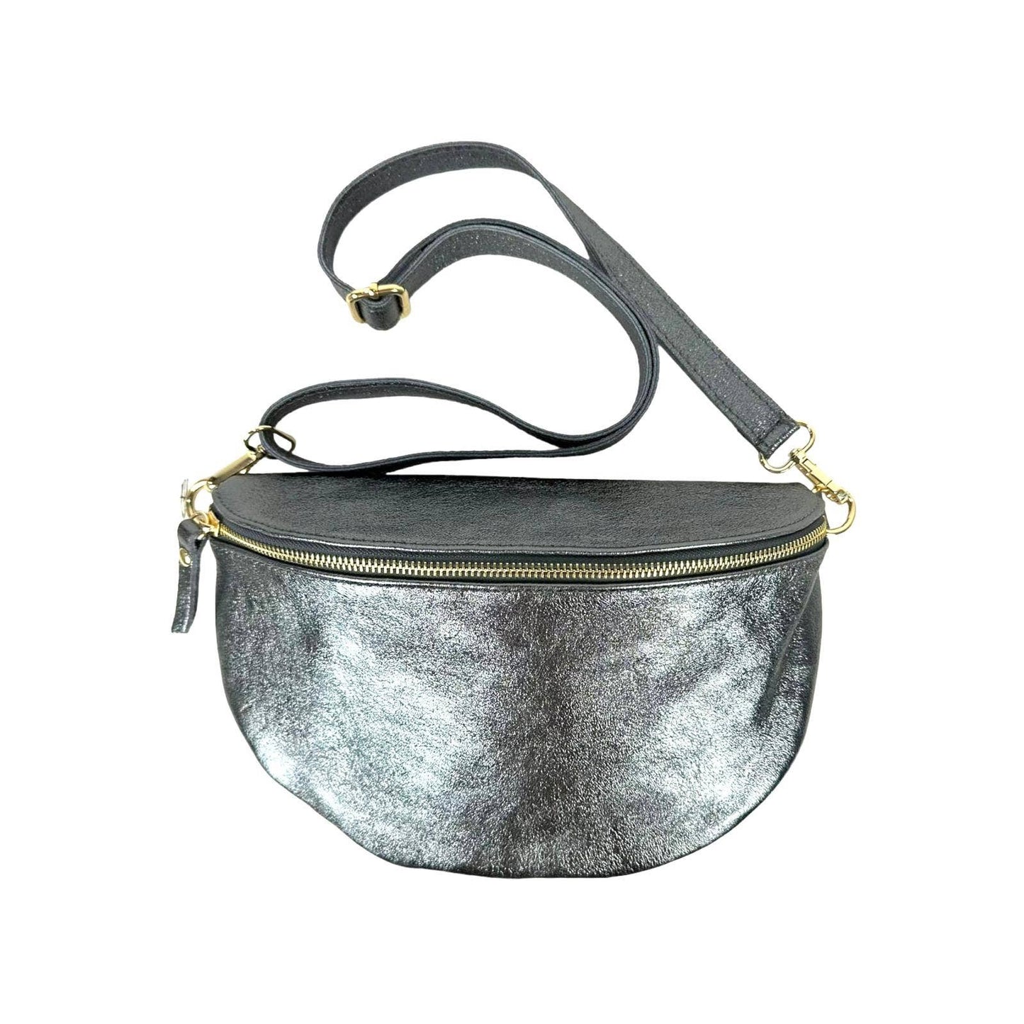 Large Italian Metallic Leather Crossbody/Waist Bag