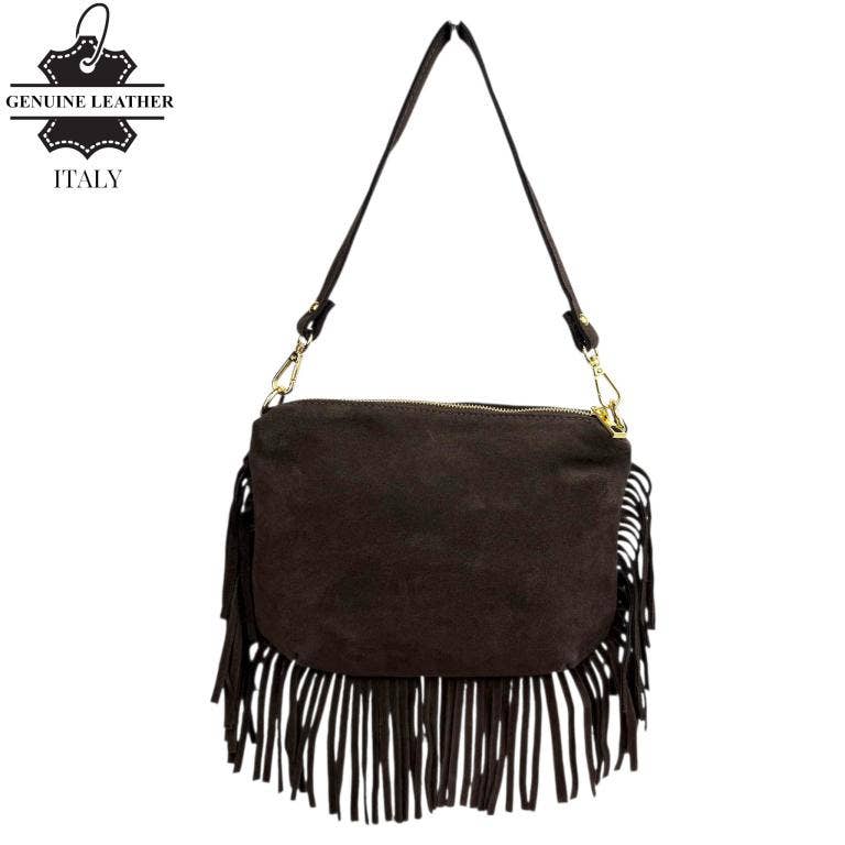 Italian Suede Crossbody Bag with Fringes